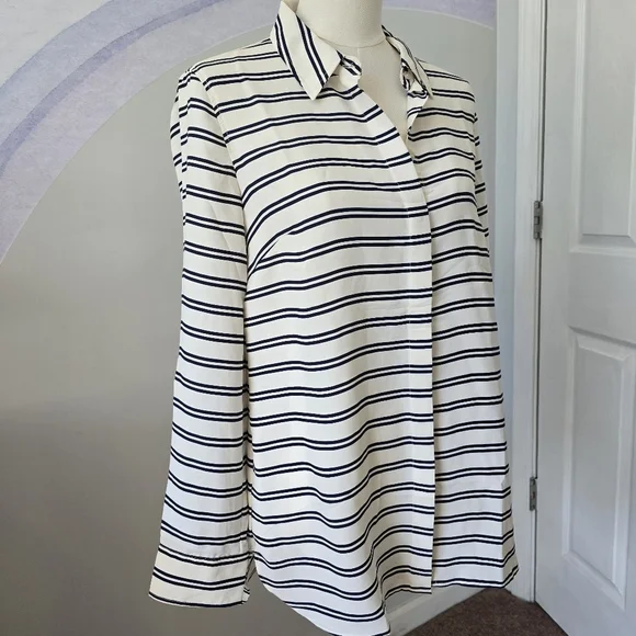 Talbots | Medium | Navy & White Striped Button Down - Picture 2 of 10